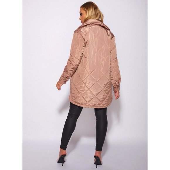 Brown Quilted Long Sleeve Collared Padded Coat - Picture 7 of 16